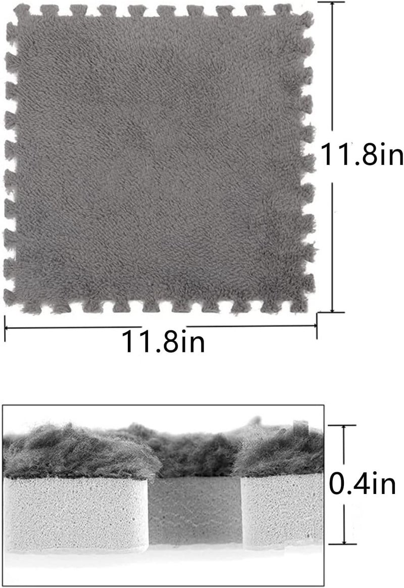 Typutomi 10pcs Plush Puzzle Foam Floor Mat, Soft Fluffy Interlocking Square Foam Tiles Area Rugs Carpet for Parlor Bedroom Decoration(11.8x11.8in, Grey & White) - Image 2